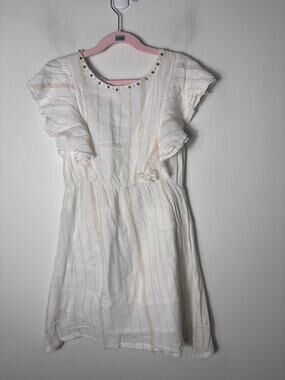 Girls Derhy Kids White Flutter Sleeve Cotton Dress Sz 8/10